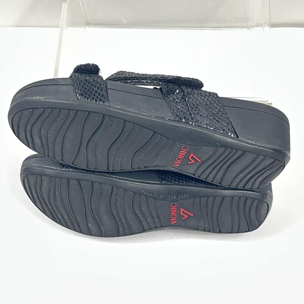 Vionic Rio Sandals Womens 6 Black Wedge Slide Comfort Orthotic Snake Embossed - Picture 5 of 10